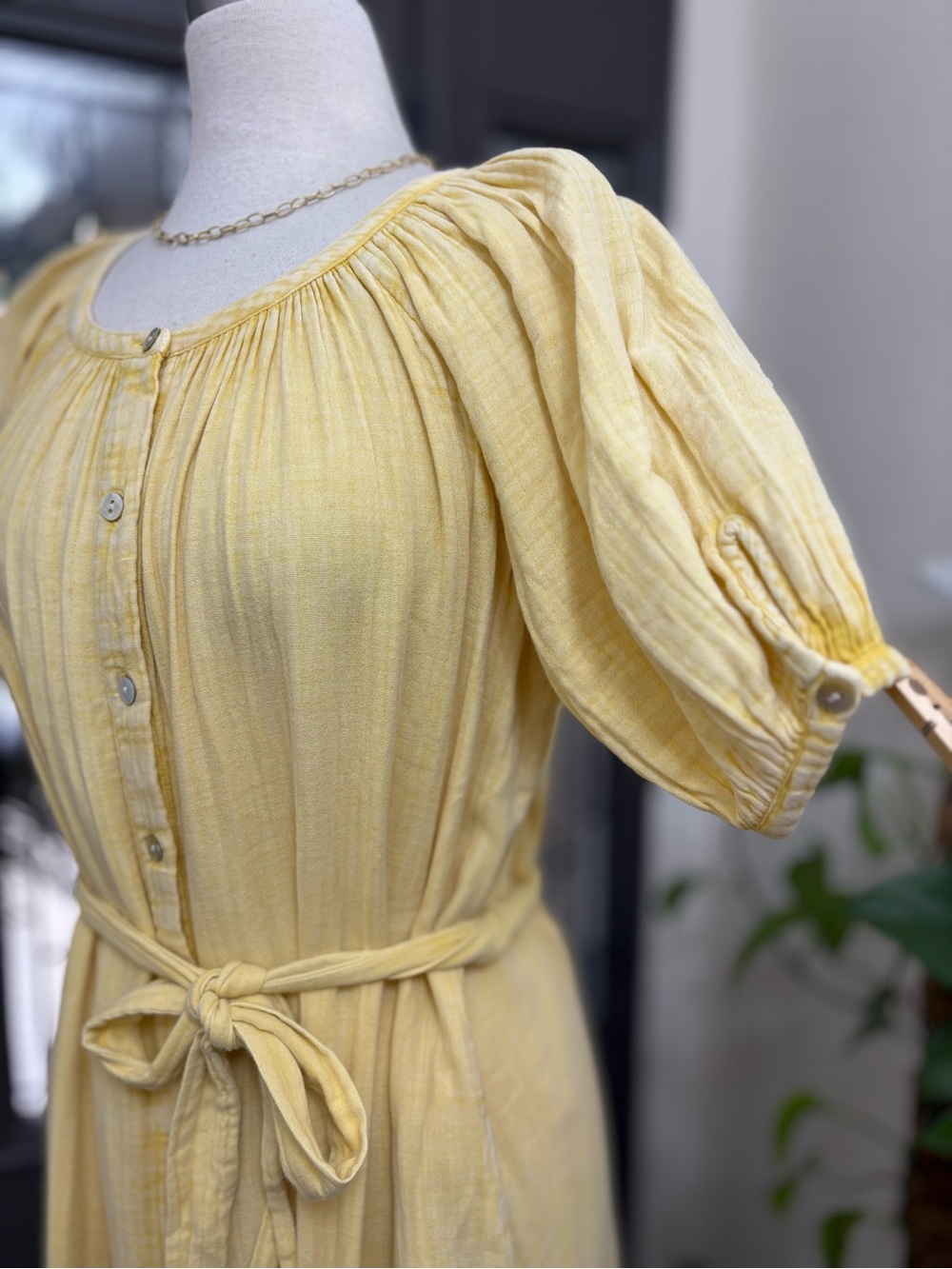 FAHERTY Dream Organic Cotton Gauze Carmel Dress in Sahara Sun Yellow - Picture 7 of 11